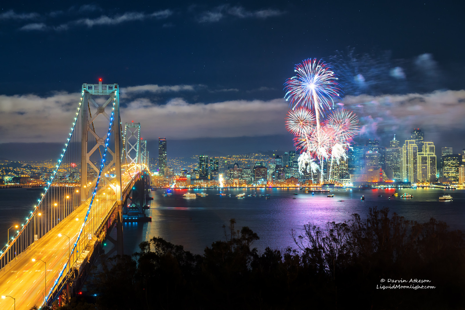 美國新海灣大橋由振華重工承建，全長(zhǎng)為2.88公里，雙向共有12車道，設(shè)計(jì)日均汽車流量達(dá)30萬輛，可抗八級(jí)地震。橋上安裝了2萬5千盞節(jié)能燈，變化出多種圖形，使其代替金門大橋成為舊金山的新地標(biāo)，并與東海岸的自由女神像遙相呼應(yīng)。  振華重工2006年承建美國新海灣大橋項(xiàng)目，2011年圓滿完成交付，共歷時(shí)5年。2013年9月3日，美國舊金山－奧克蘭海灣大橋正式通車。新海灣大橋坐落在美國西海岸舊金山海灣地區(qū)，是世界同類鋼結(jié)構(gòu)橋梁中技術(shù)難度最高、跨度最大的單塔自錨抗震懸索鋼橋。中交集團(tuán)所屬振華重工承建新海灣大橋4.5萬噸的鋼結(jié)構(gòu)。